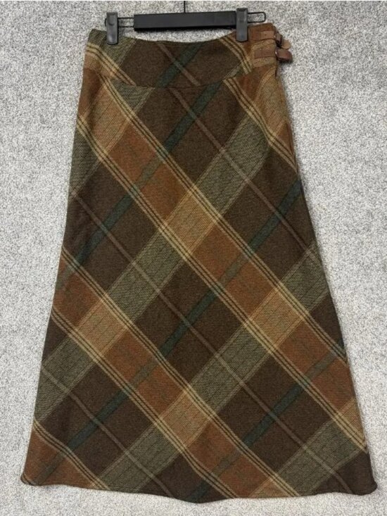 Ralph Lauren Dresses & Skirts - Vintage Lauren Ralph Lauren Maxi Skirt Size 4 Brown Plaid Wool Preppy Equestrian